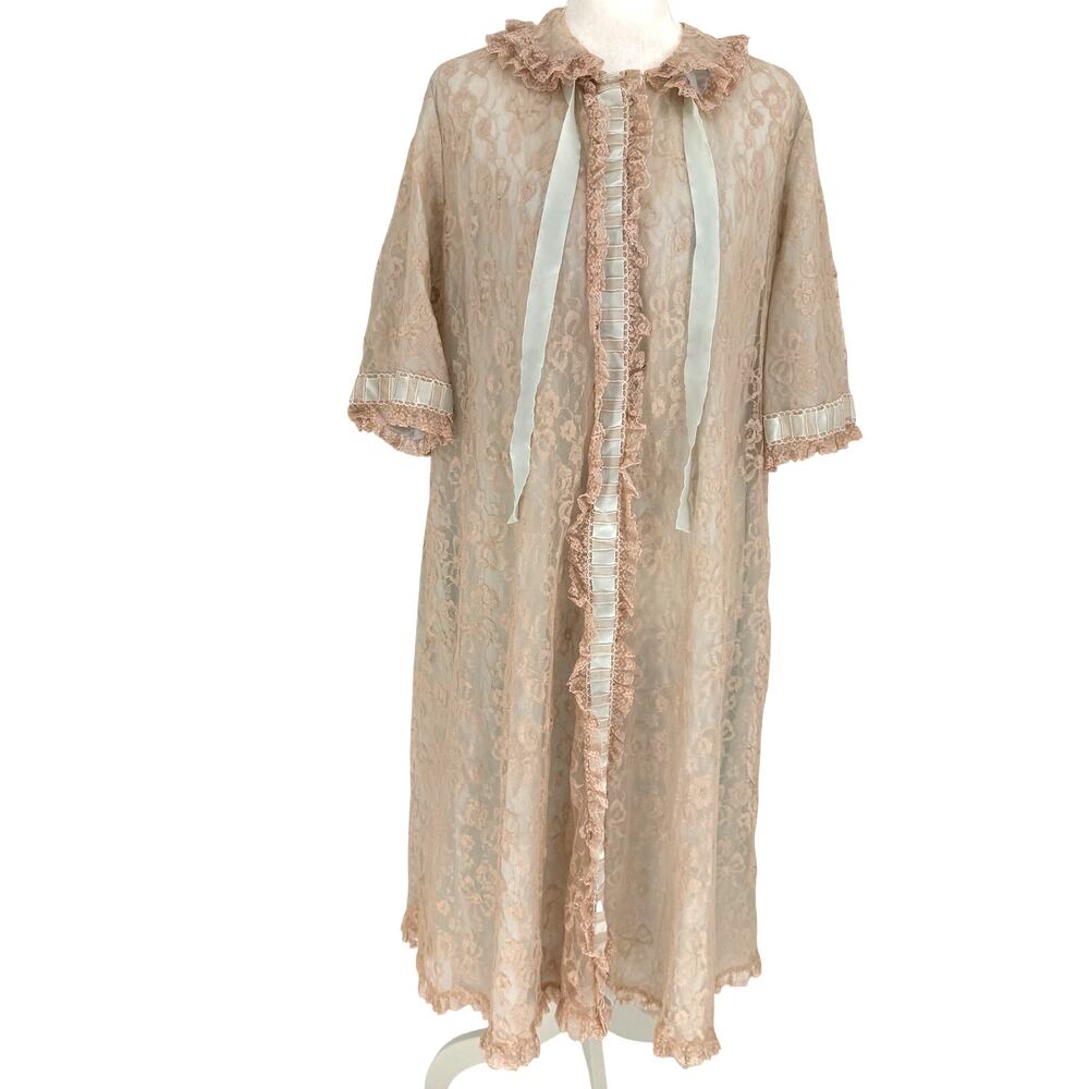 Vintage 60s Odette Barsa Romantic Coquette Layered Lace Nightgown Blue OS